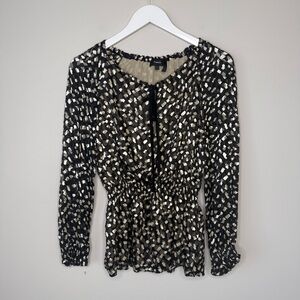 Theory | Silk Blend Sheer Peplum Hem Blouse Top Size Small